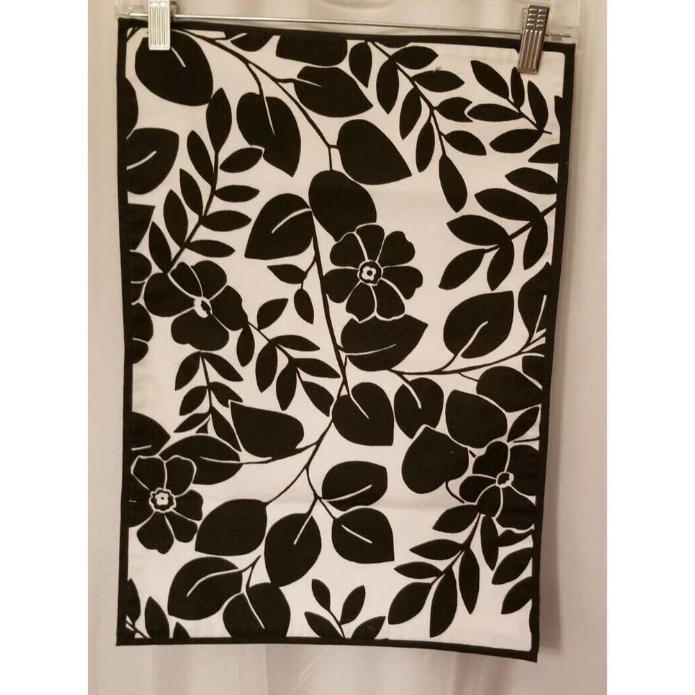 Pottery Barn Placemats Black & White Contemporary Floral Artsy Design Set of 6